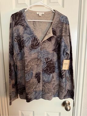 Coldwater Creek Sketchy Floral Cardigan XL Cashmere Blend NWD Read